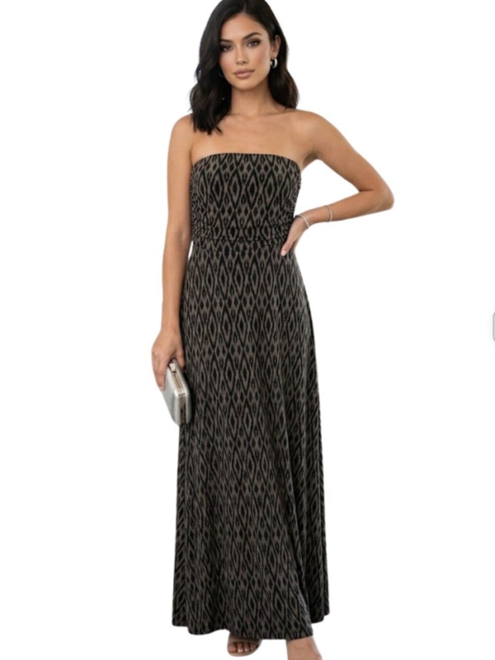 Banana Republic Black + Teak Ikat Geometric Print Strapless Boho Knit Dress